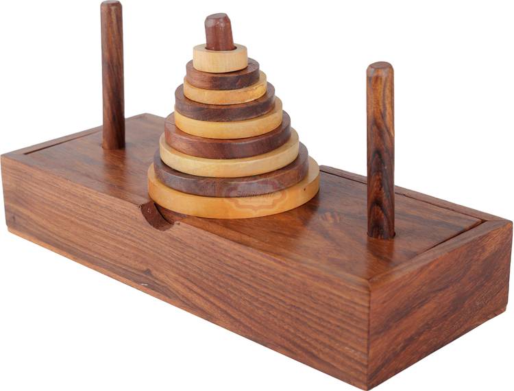 Shriji Crafts 9-Rings Tower of Hanoi Puzzle Game Handmade,IQ Brain Teaser Educational