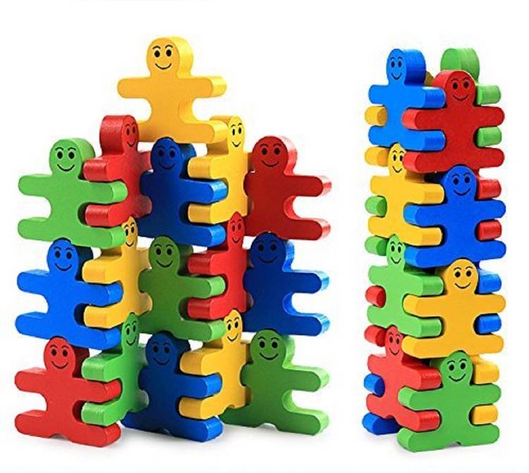 GREST Wooden Balancing and Stacking Human Shape Puzzle Blocks Toy For Kids - 16 Pcs