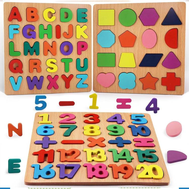 KIDOLOGY Learning Alphabet Number Shapes Puzzle Board for Toddlers or Kids