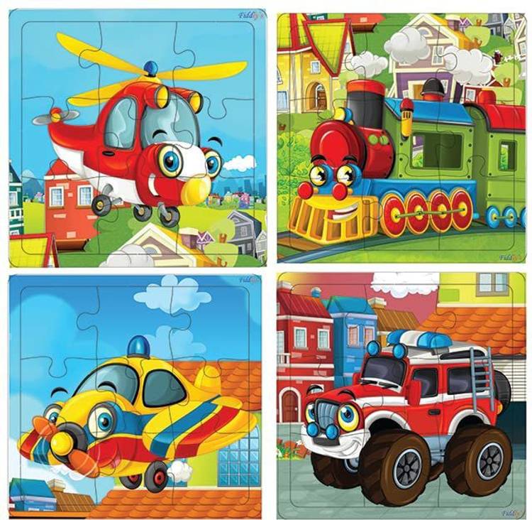 Fiddlys Wood Jigsaw Puzzles for Kids & Children -9 Pieces Age 3+ (Vehicles (Pack of )