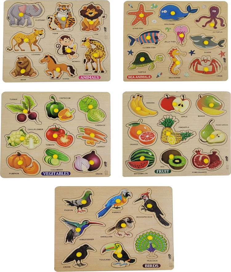 Appster Animal, Fruits, Vegetables, Birds & Sea Animals Wooden Puzzle Kids Toy