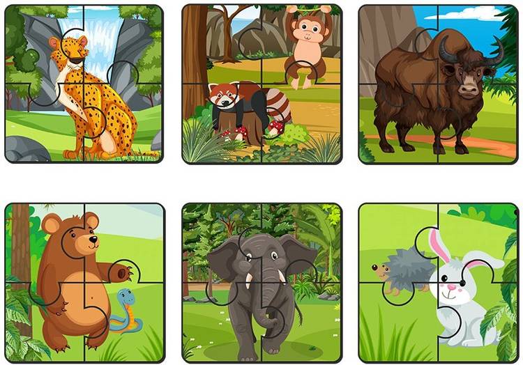 Artvibes Animals Wooden Jigsaw Puzzle for Children & Kids | 4 Pieces (PZ_505N), Set of 6