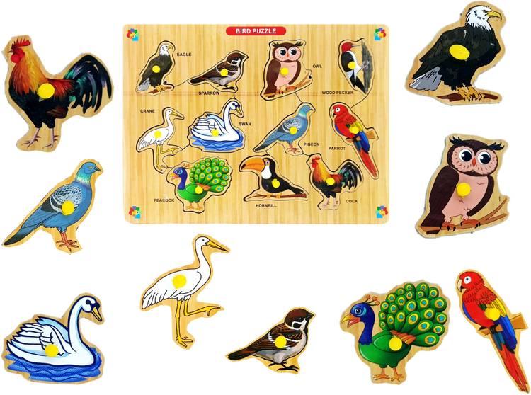 Mahit Systems Wooden Birds Puzzle with Picture Educational Board for Kids 8 Birds Knob, Early Educational Learning Wooden Puzzle Board for Kids, Children Boys & Girls