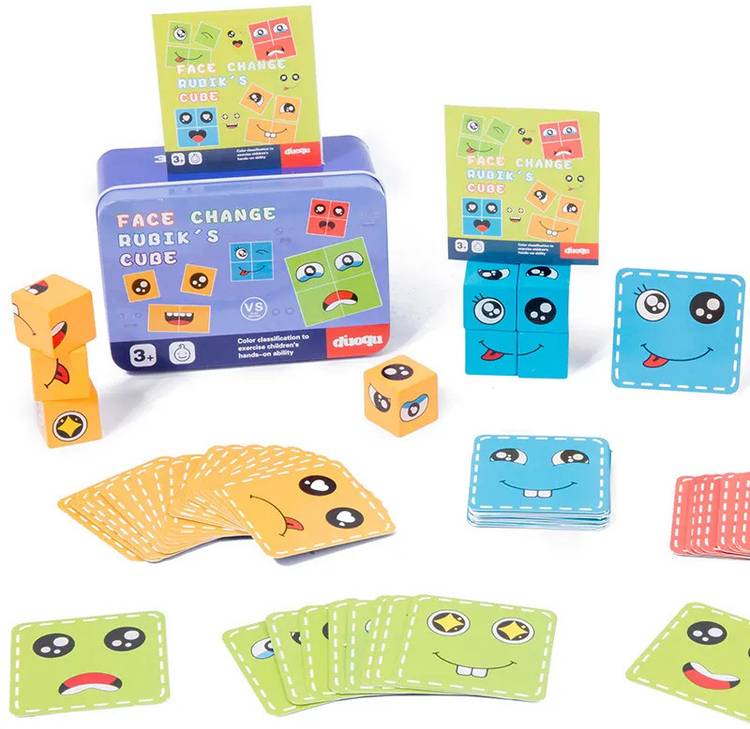 ROYCO Wooden Emoji Cube face Changing Game for Kids Expressions Block Puzzle 3+ Years