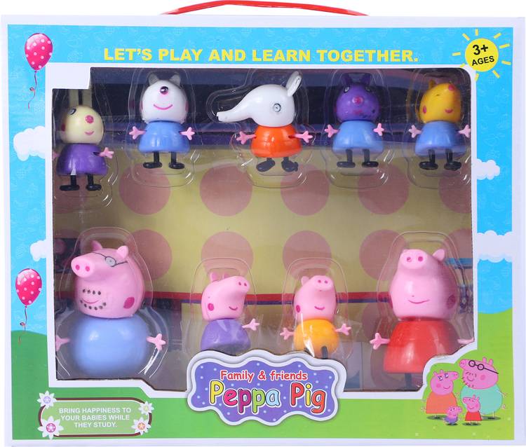 NIYAMAT Happy Pig Family and Friends Ice Cream Parlour Play Set (Set of 9 Figures)