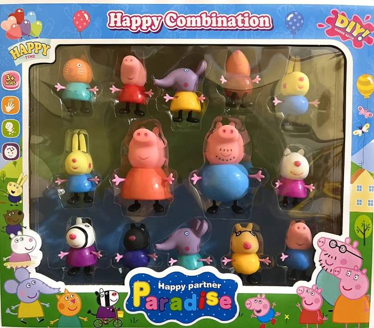 lilheaven Peppa Pig Family Toy with Family and Friends Toy Set of 14 pc for Kids