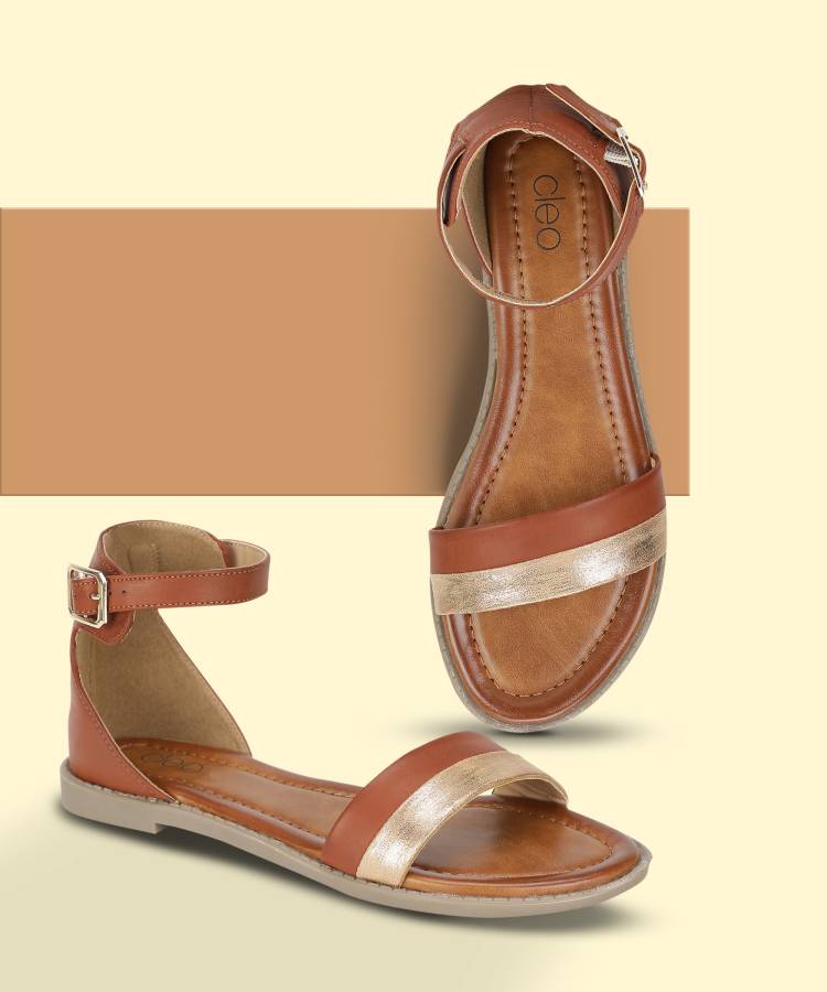 Women Tan Flats Sandal Price in India