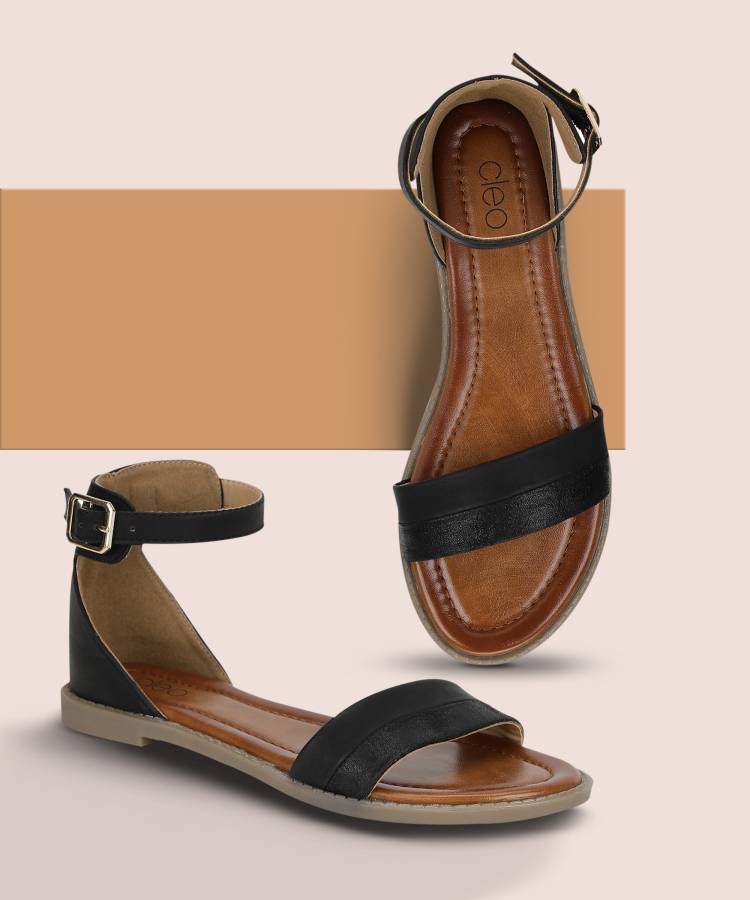 Women Black Flats Sandal Price in India