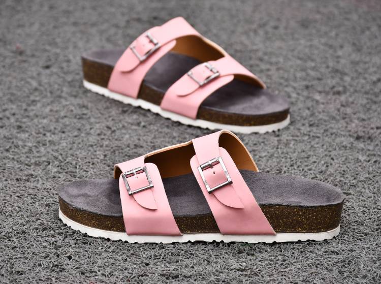 Women Women's Classy Stylish Cork style Casual Slipper|Sandal|4 color option Pink Flats Sandal Price in India