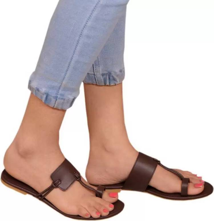 Women Beautiful Stylish Fashion Sandals/Ladies & Girls Flat Slipper/All Occasions Brown Flats Sandal Price in India