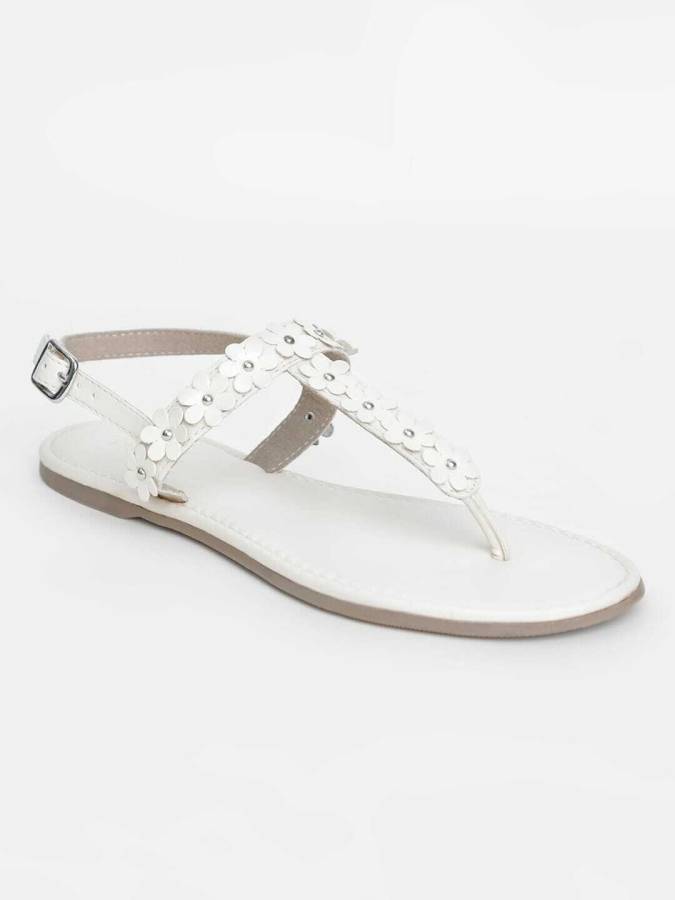 Women Off White Flats Sandal Price in India