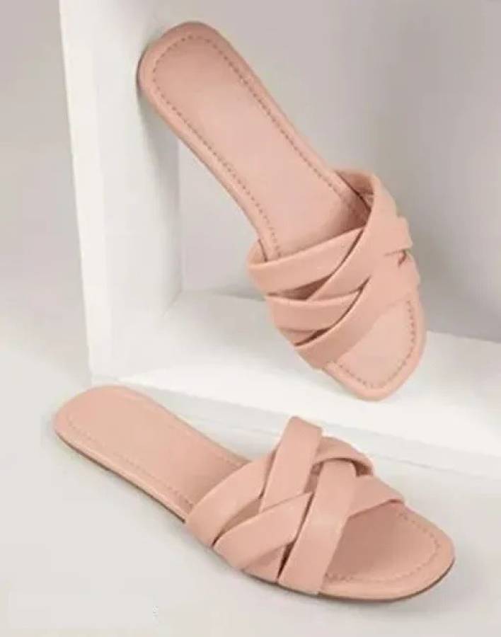 Women Fashion Sliders l Stylish Flat Sandals For Women's l Slippers For Party, Wedding Pink Flats Sandal Price in India