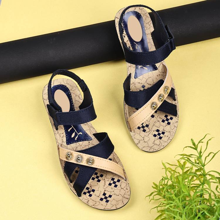 Women Navy Flats Sandal Price in India