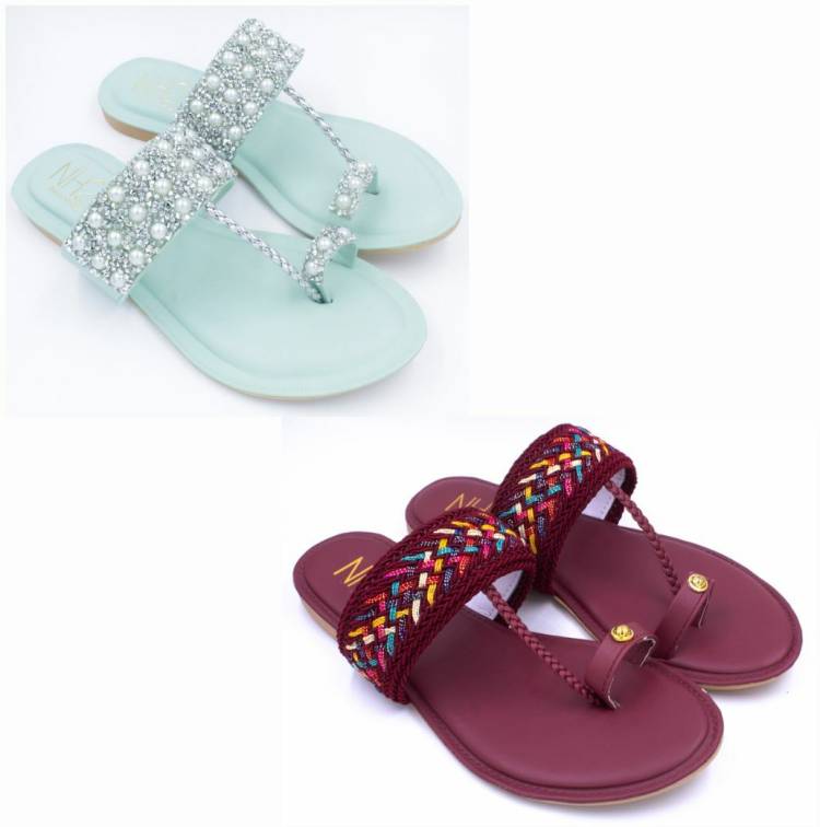 Women Green, Maroon Flats Sandal Price in India