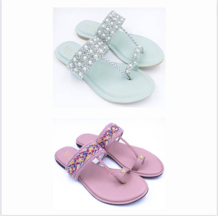 Women Green, Pink Flats Sandal Price in India