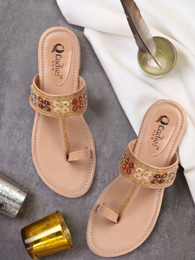 Women Partywear Beige Flats Sandal Price in India