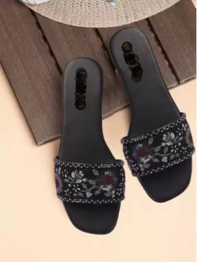 Women Black Flats Sandal Price in India