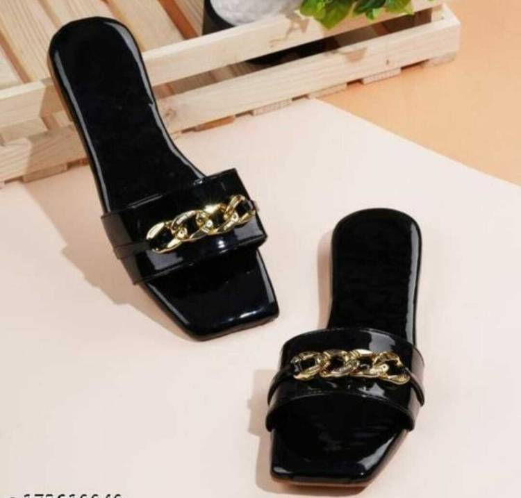 Women Black Flats Sandal Price in India