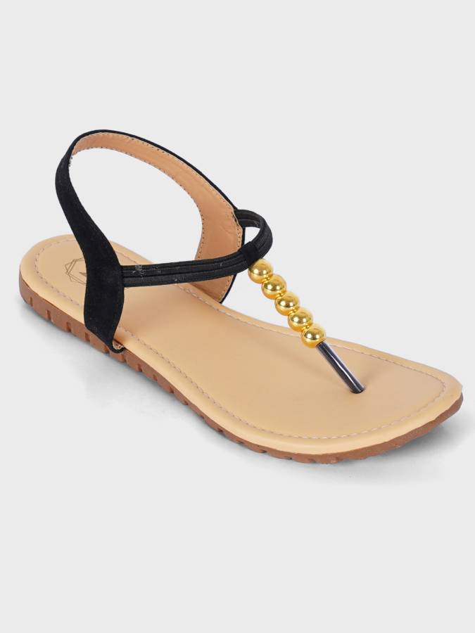 Women Black Flats Sandal Price in India