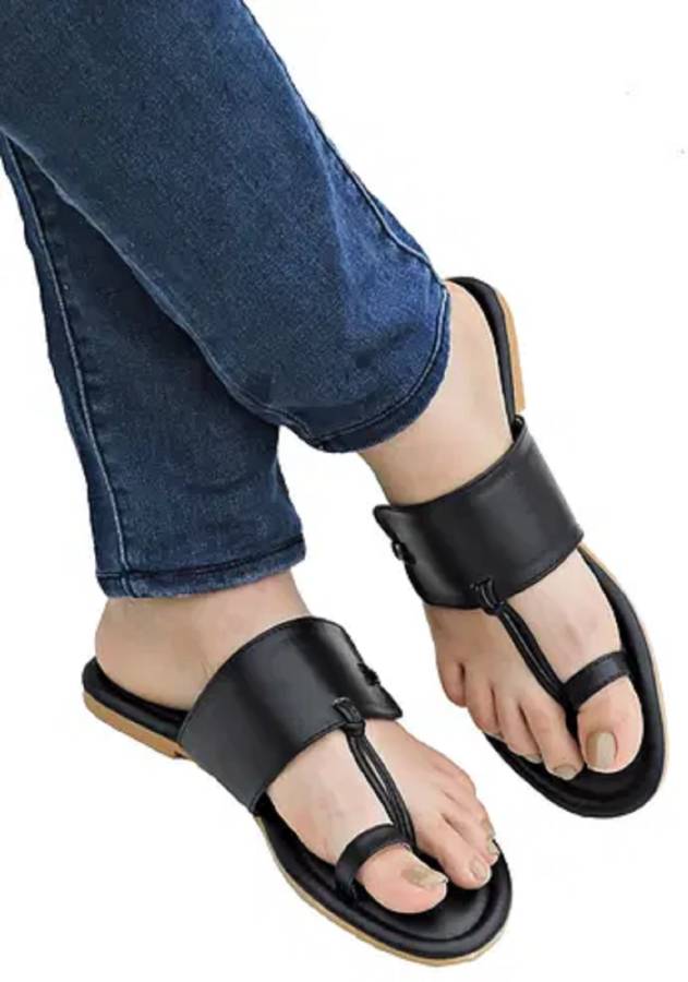 Women Beautiful Stylish Fashion Sandals/Ladies & Girls Flat Slipper/All Occasions Black Flats Sandal Price in India