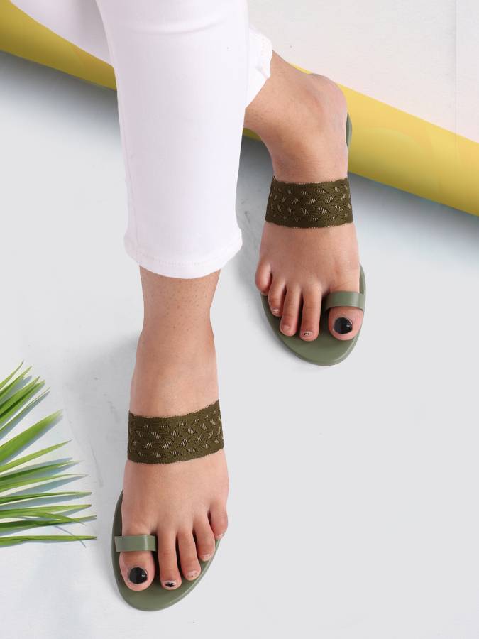 Women Olive Flats Sandal Price in India