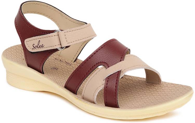 Women PU77075L Casual Stylish Comfortable Daily Fancy Durable Trendy Casual Maroon, Beige Flats Sandal Price in India
