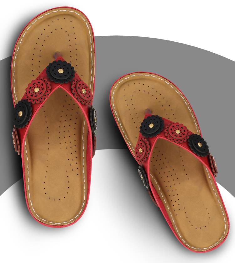 Women Red, Black Flats Sandal Price in India
