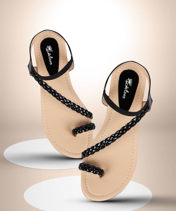 Women Black, Beige Flats Sandal Price in India