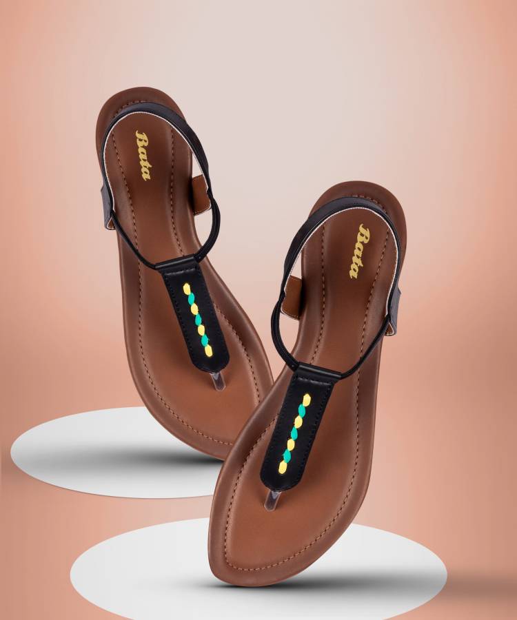 Women Black, Brown Flats Sandal Price in India