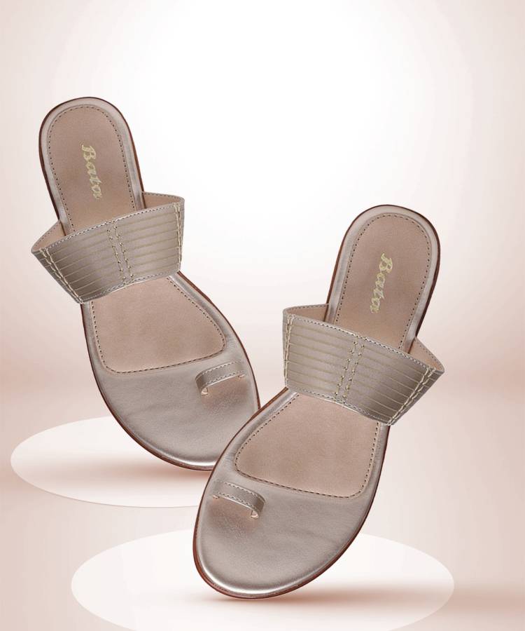 Women MAY TOE RING Gold Flats Sandal Price in India