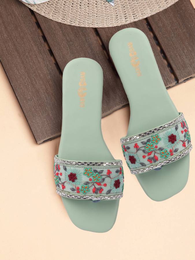 Women Green Flats Sandal Price in India