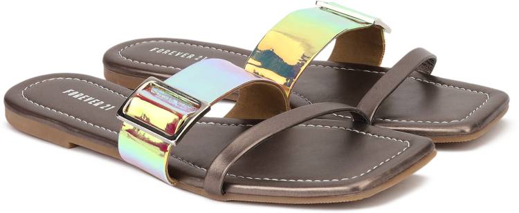 Women Brown, Gold Flats Sandal Price in India