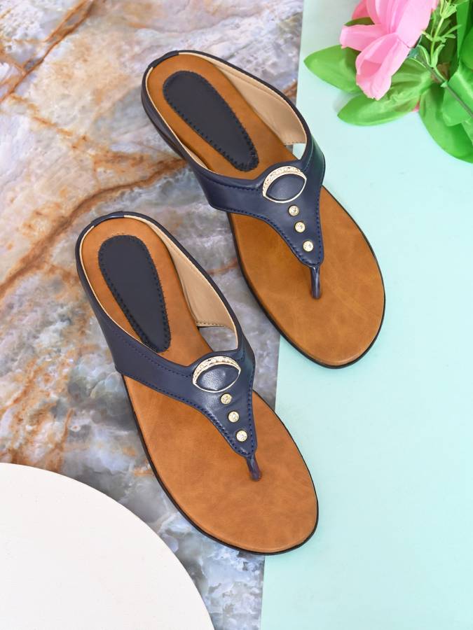 Women Blue, Tan Flats Sandal Price in India