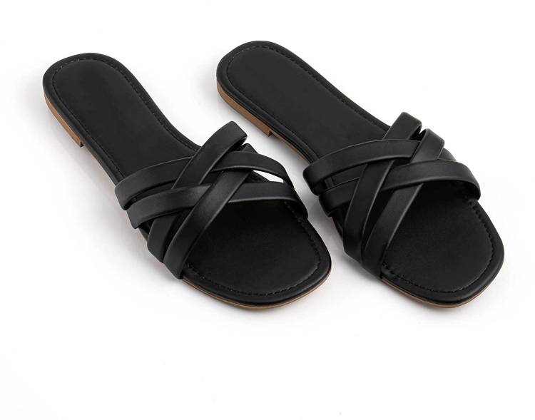 Women Beautiful Appearance Fashion Sandals/Girls Flat Slipper For All Occasion looks Black Flats Sandal Price in India