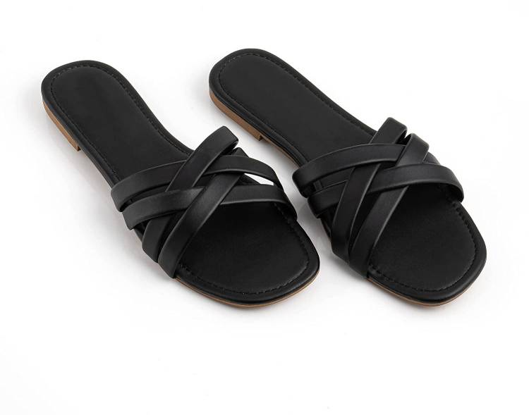Women Trending Flat Sandals l Stylish Slipper For Women's, Girl's Outdoor & Party Wear Black Flats Sandal Price in India