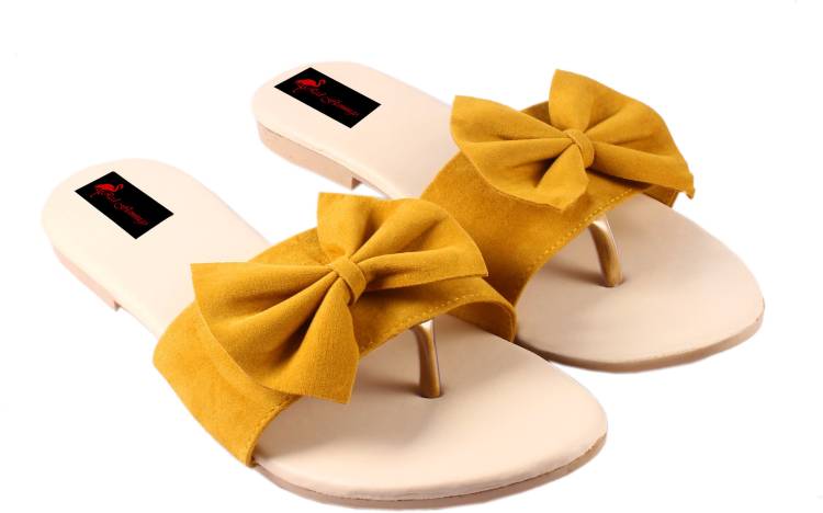 Women Yellow, White Flats Sandal Price in India
