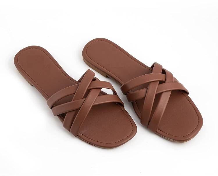 Women Beautiful Appearance Fashion Sandals/Girls Flat Slipper For All Occasion looks Brown Flats Sandal Price in India