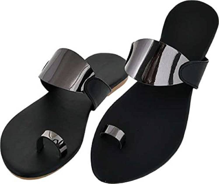 Women Black Flats Sandal Price in India