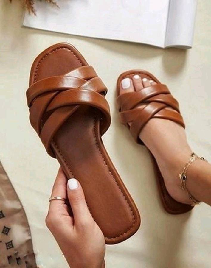 Women Brown Flats Sandal Price in India