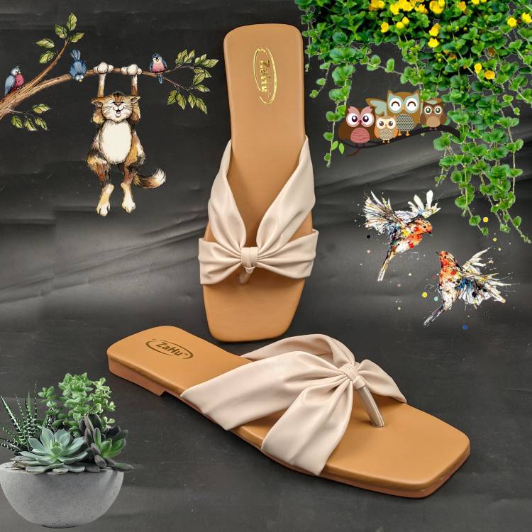 Women Beige, Off White Flats Sandal Price in India