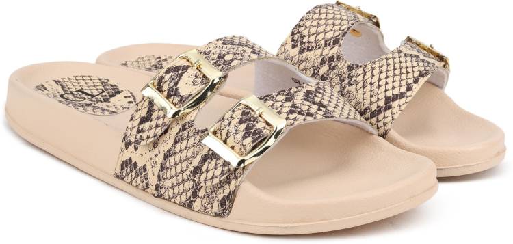 Women Beige, Brown Flats Sandal Price in India