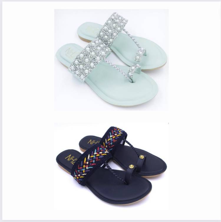 Women Green, Navy Flats Sandal Price in India