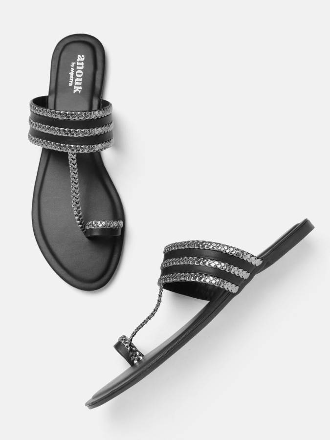 Women Black Flats Sandal Price in India