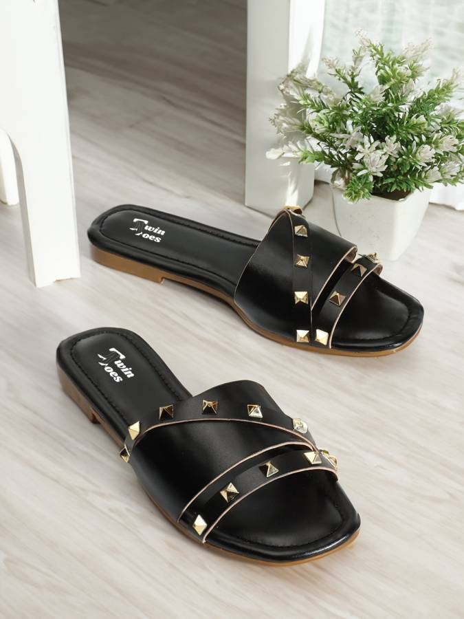 Women Black Flats Sandal Price in India