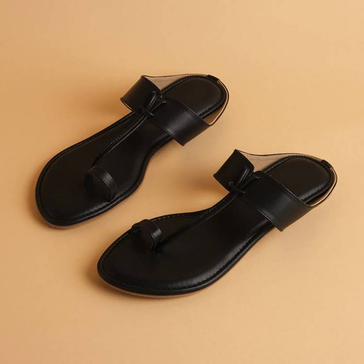 Women Beautiful Appearance Fashion Sandals / Stylish Flat Slip-on For Lady And Girls Black Flats Sandal Price in India