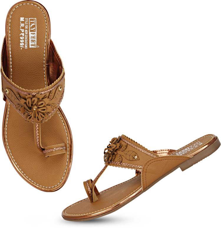 Women Tan Flats Sandal Price in India