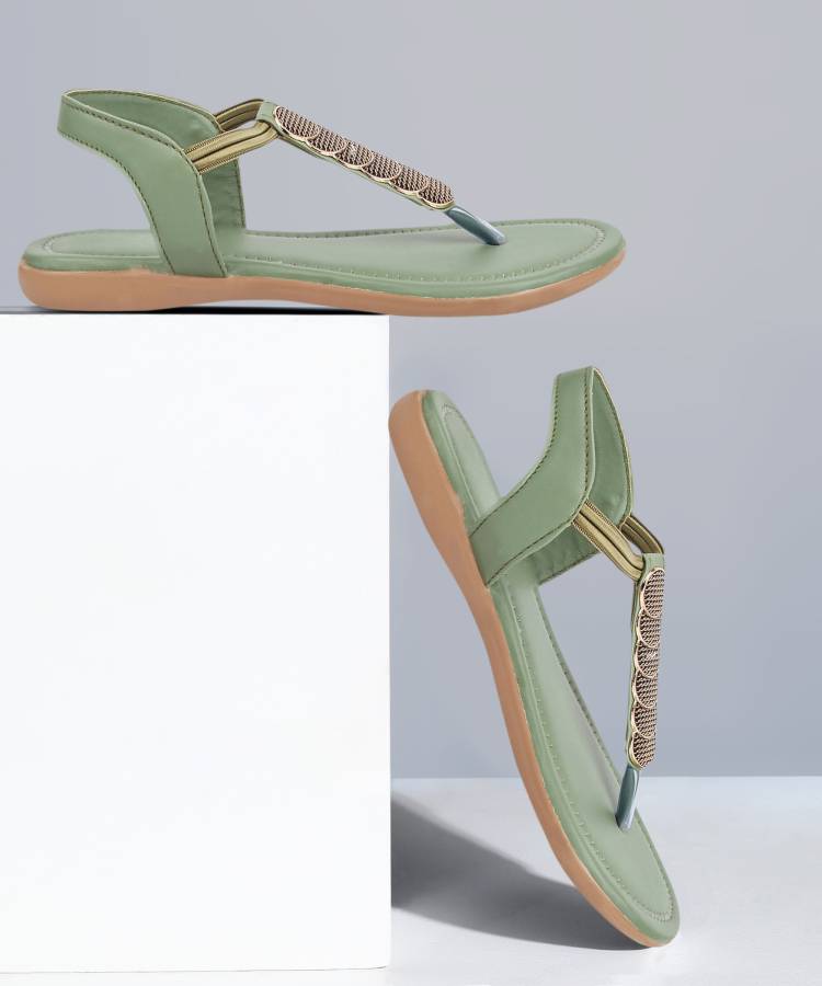 Women Green Flats Sandal Price in India