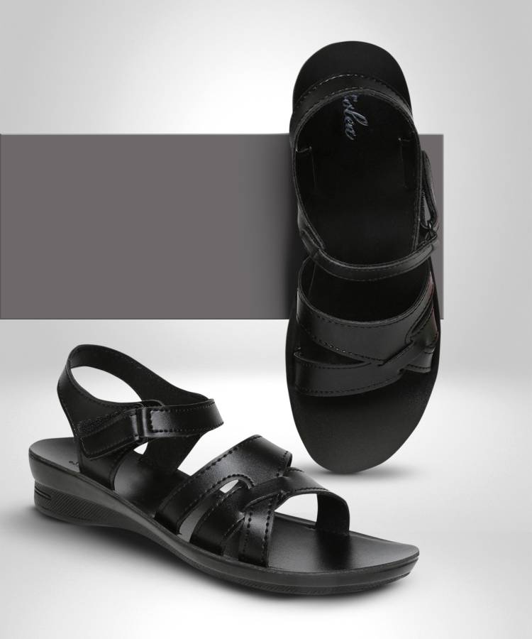 Women PU77075L Stylish Lightweight Daily Durable Comfortable Formal Casuals Black Flats Sandal Price in India