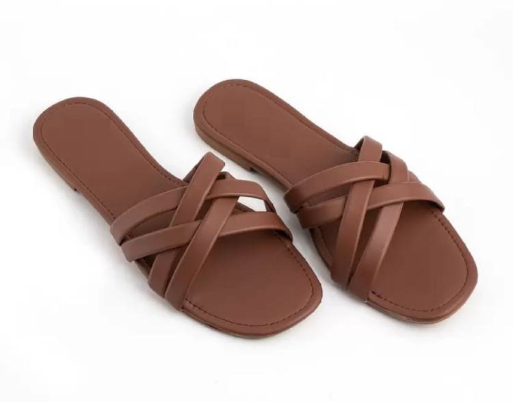 Women Trending Flat Sandals l Stylish Slipper For Women's, Girl's Outdoor & Party Wear Brown Flats Sandal Price in India