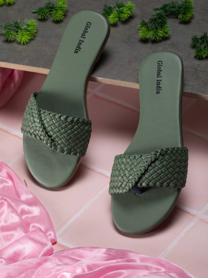 Women Green Flats Sandal Price in India